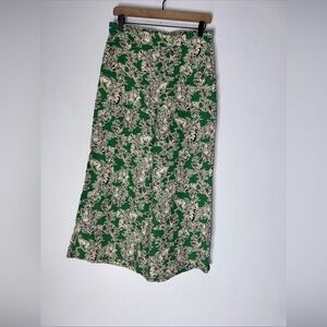 C&C California cropped wide leg‎ Green Floral Animal pants size M 100% linen